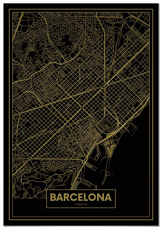 Cuadro Mapa Barcelona Color Oro Home & Living 