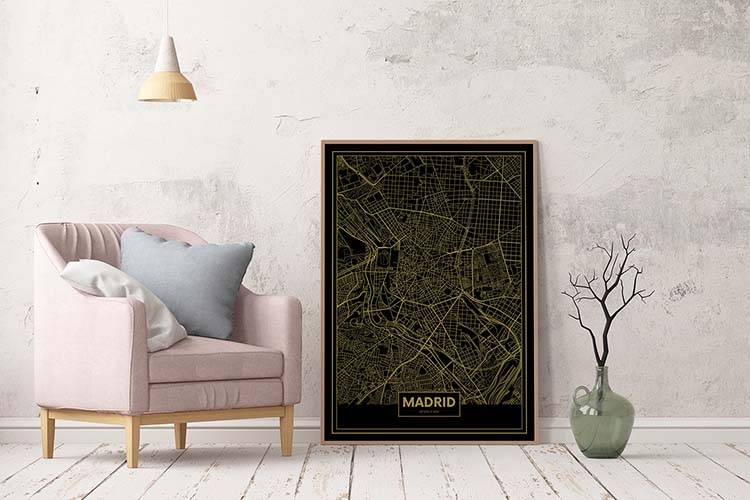 Cuadro Mapa Madrid Color Oro Home & Living 