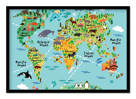 Cuadro Mapa Mundi Animales freeshipping - Home and Living