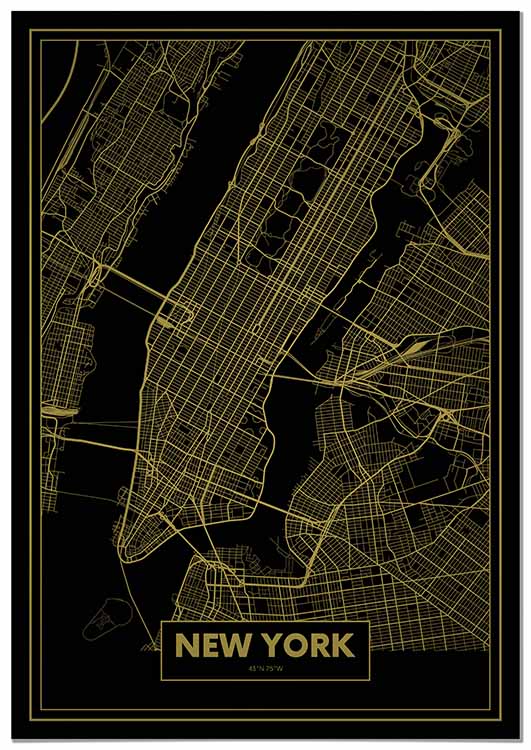 Cuadro Mapa Nueva York Color Oro Home & Living 
