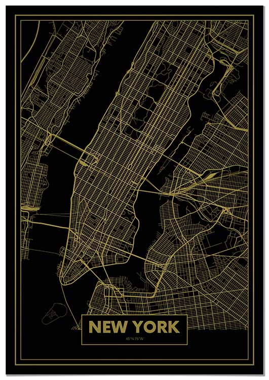 Cuadro Mapa Nueva York Color Oro Home & Living 