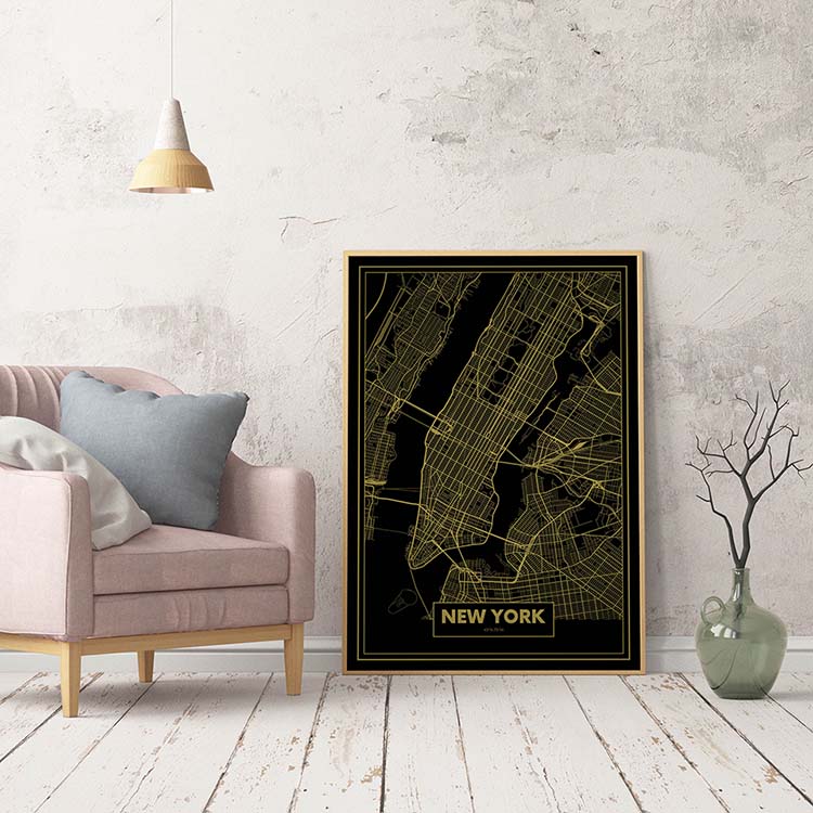 Cuadro Mapa Nueva York Color Oro Home & Living 