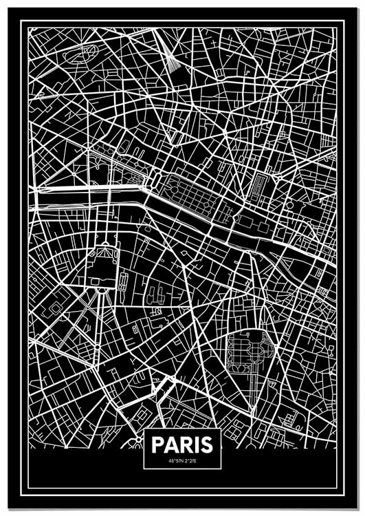 Cuadro Mapa París Color Negro Home & Living 