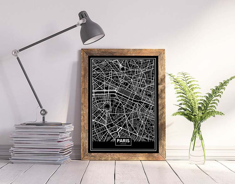 Cuadro Mapa París Color Negro Home & Living 