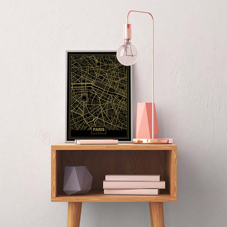 Cuadro Mapa París Color Oro Home & Living 