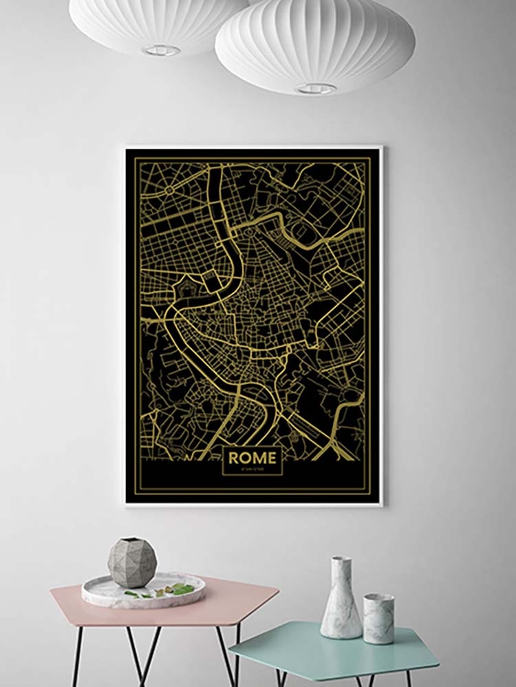 Cuadro Mapa Roma Color Oro Home & Living 