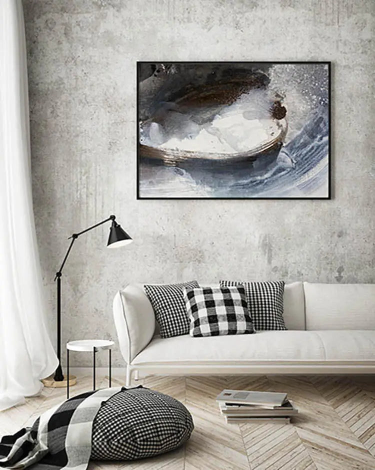 Cuadro Pintura Abstracta Agua Blanco y Negro freeshipping - Home and Living