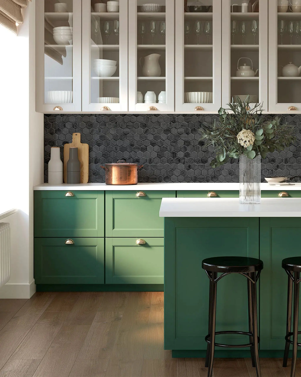 Frente de Cocina Azulejo Hexagonal Negro freeshipping - Home and Living