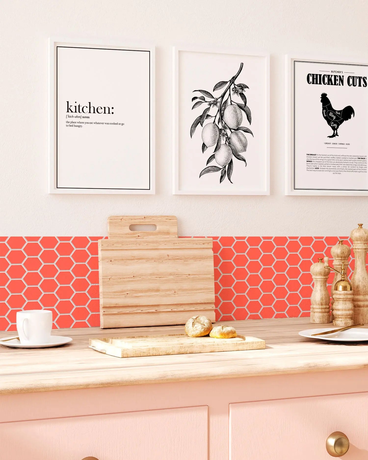 Frente de Cocina Azulejo Hexagonal Salmón freeshipping - Home and Living
