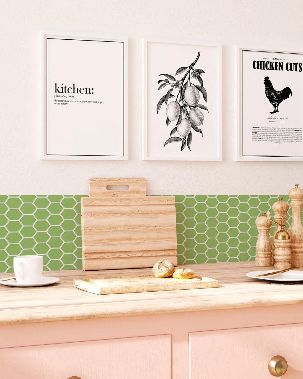 Frente de Cocina Azulejo Hexagonal Verde freeshipping - Home and Living