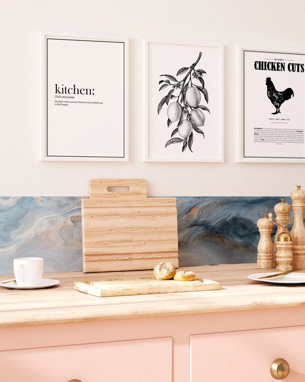 Frente de Cocina Mármol Azul y Naranja freeshipping - Home and Living