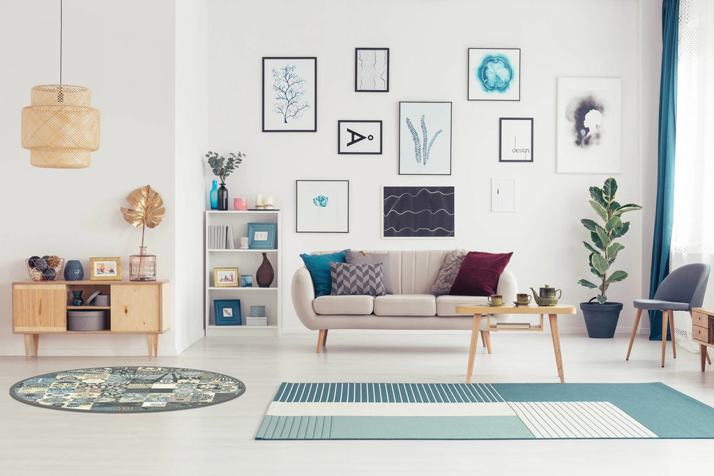 Panorama Alfombra Vinílica Redonda - Modelo Azul Hidráulico Redonda  - Varias Medidas Disponibles - Tapete de Cocina, Baño, Habitación, Salón, Pasillo o Exterior - Decoración Hogar Home & Living