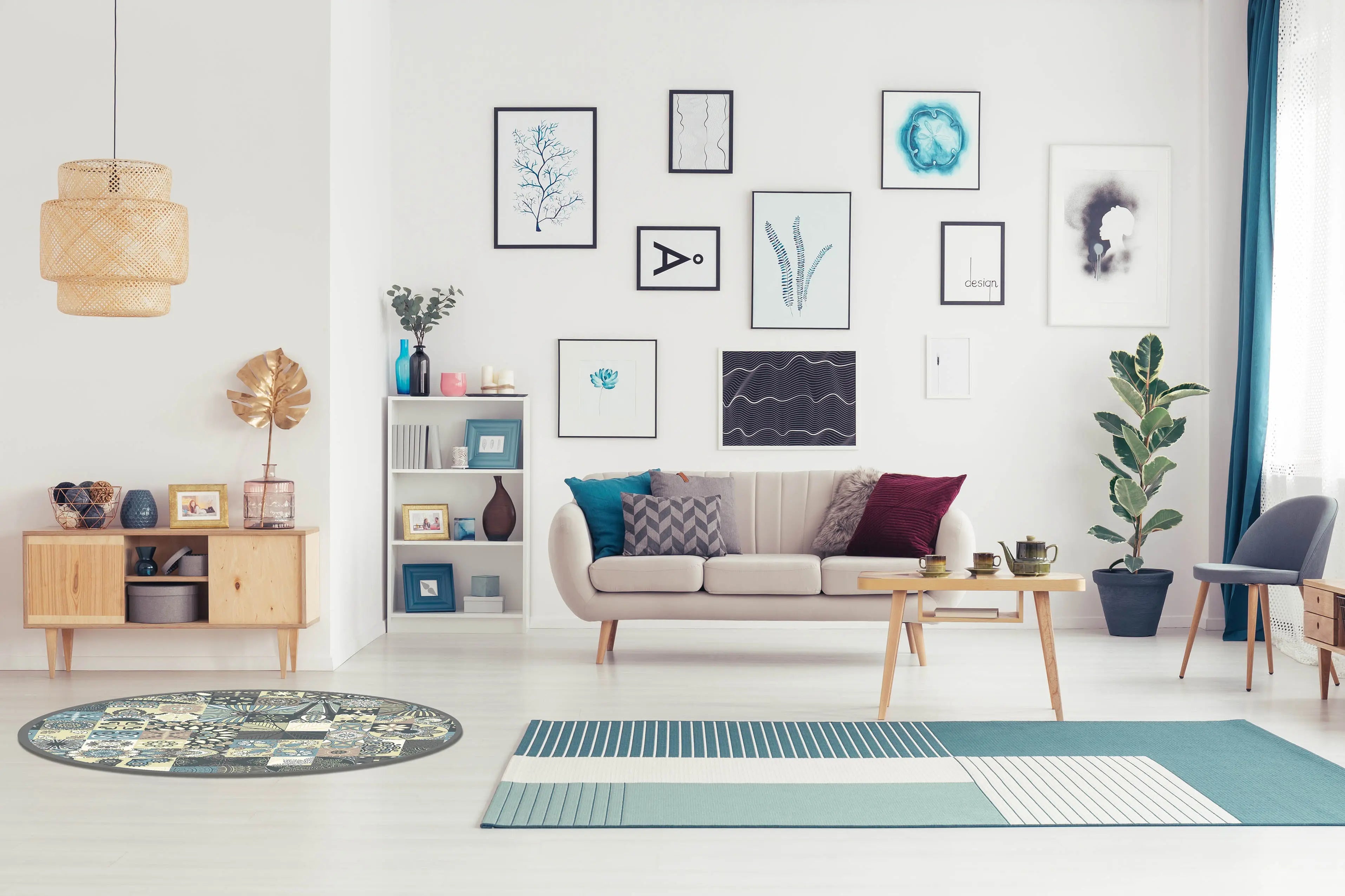 Panorama Alfombra Vinílica Redonda - Modelo Azul Hidráulico Redonda  - Varias Medidas Disponibles - Tapete de Cocina, Baño, Habitación, Salón, Pasillo o Exterior - Decoración Hogar Home & Living