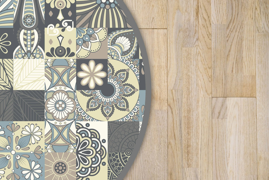 Panorama Alfombra Vinílica Redonda - Modelo Azul Hidráulico Redonda  - Varias Medidas Disponibles - Tapete de Cocina, Baño, Habitación, Salón, Pasillo o Exterior - Decoración Hogar Home & Living