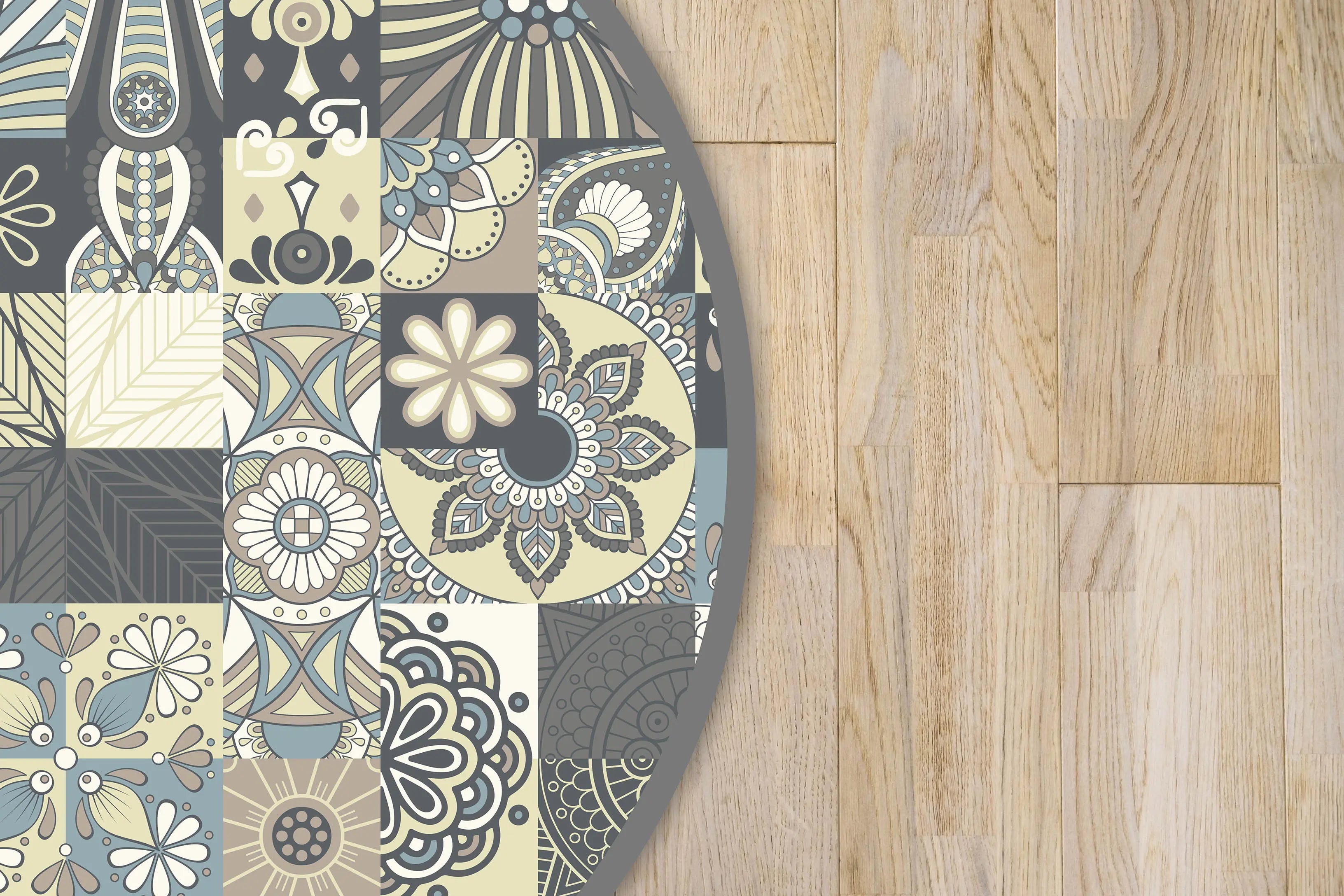 Panorama Alfombra Vinílica Redonda - Modelo Azul Hidráulico Redonda  - Varias Medidas Disponibles - Tapete de Cocina, Baño, Habitación, Salón, Pasillo o Exterior - Decoración Hogar Home & Living