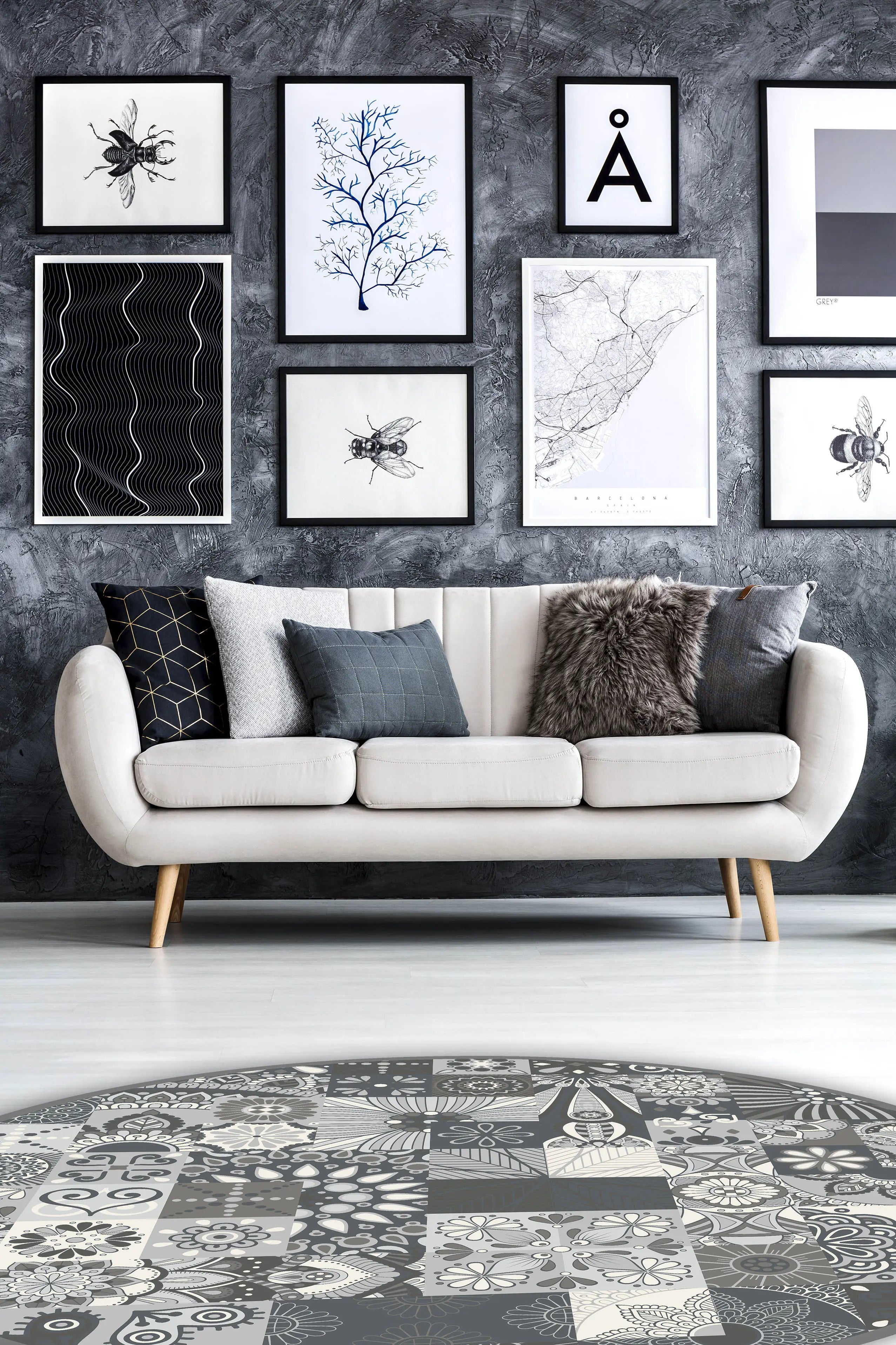 Panorama Alfombra Vinílica Redonda - Modelo Gris Hidráulico Redonda  - Varias Medidas Disponibles - Tapete de Cocina, Baño, Habitación, Salón, Pasillo o Exterior - Decoración Hogar Home & Living