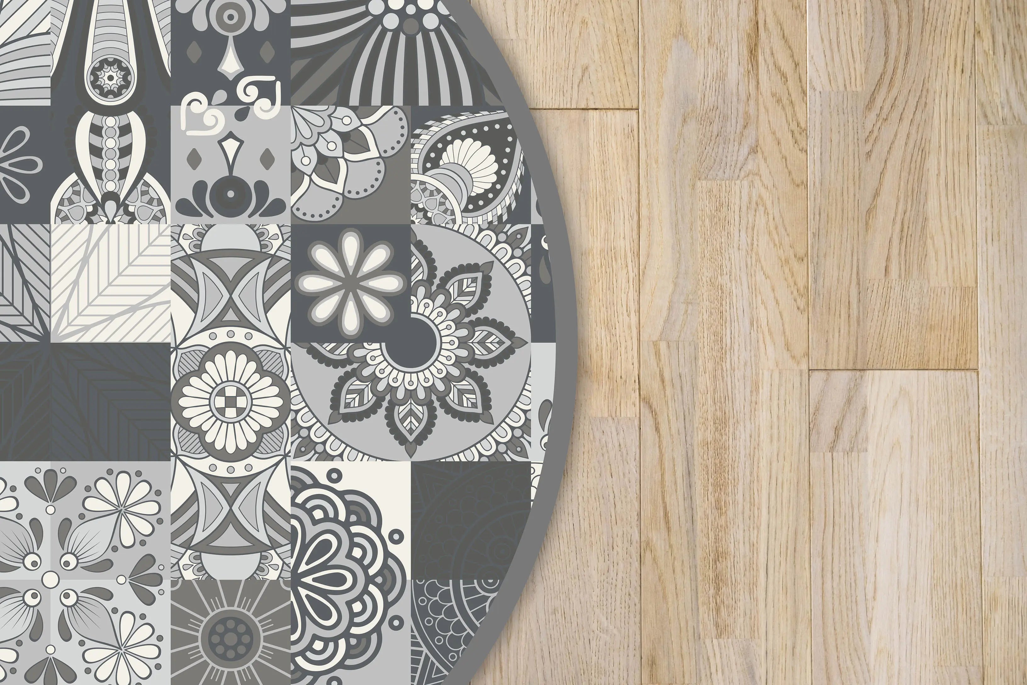 Panorama Alfombra Vinílica Redonda - Modelo Gris Hidráulico Redonda  - Varias Medidas Disponibles - Tapete de Cocina, Baño, Habitación, Salón, Pasillo o Exterior - Decoración Hogar Home & Living