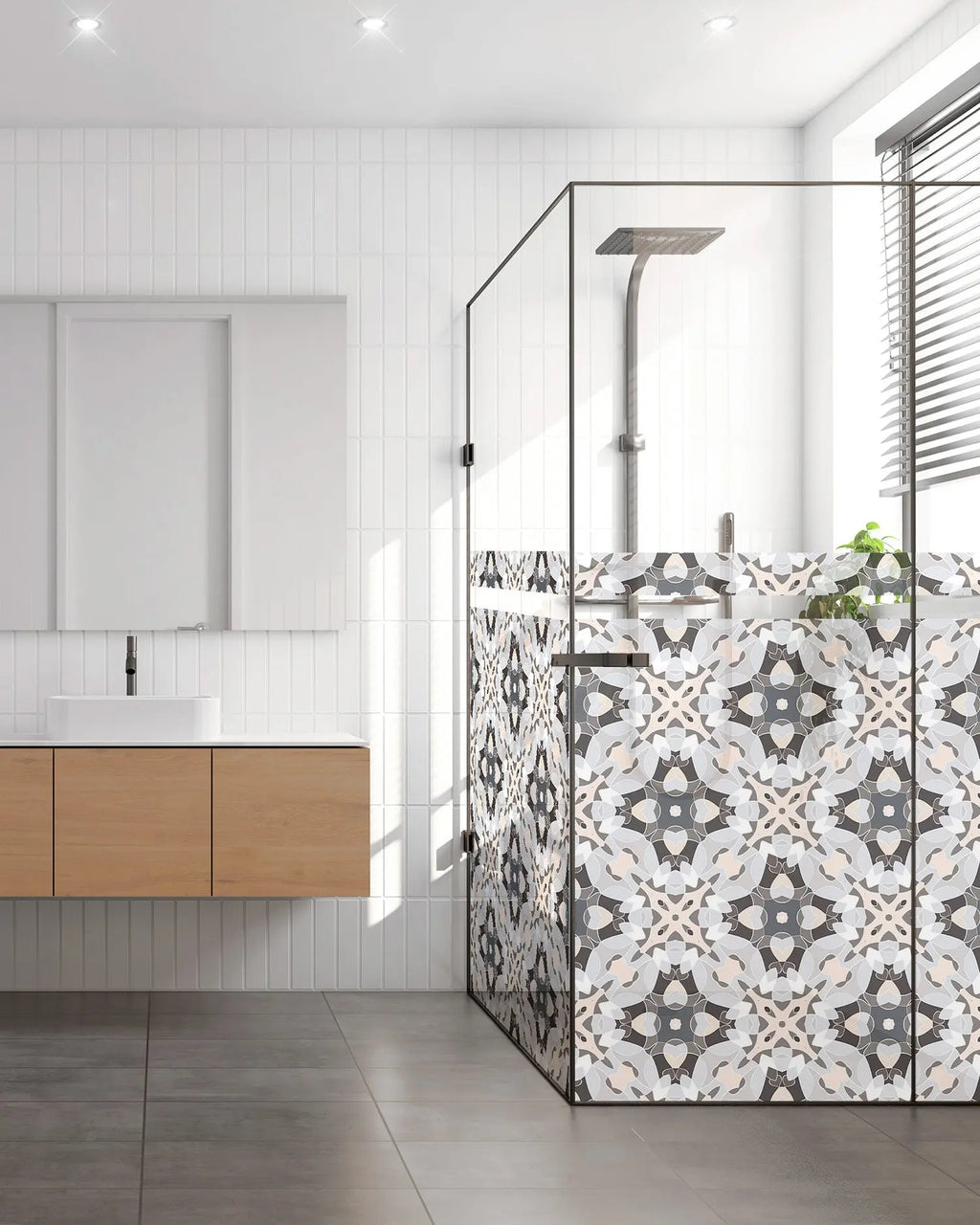 Vinilo para Ventanas Baldosa Modelo Oriental Gris freeshipping - Home and Living